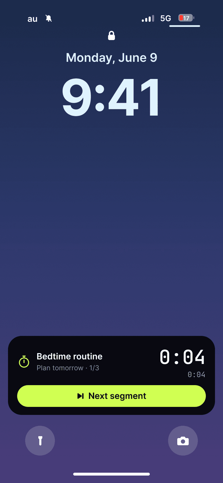 The Live Activity on the Lock Screen — move to the next segment without opening the app.